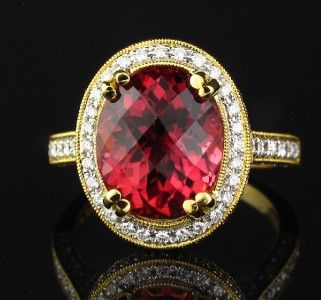 Natural Pink Tourmaline Diamond 18K Gold Designer Ring  