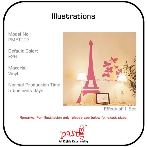 Wall Stickers Decal Quote Decor Eiffel Tower PMET002  