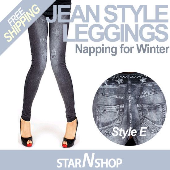 Various Women Denim Blue Jean Style Napping Leggings  