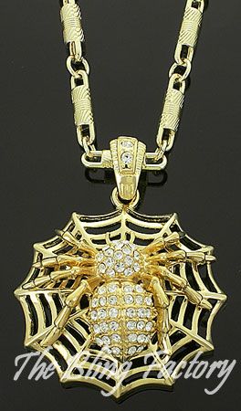 Mens Gold Iced Out Spider CZ Hip Hop Bling Pendant GP  