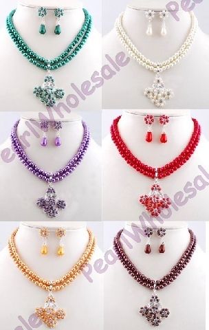 mix color imitation pearl necklace earring 6set  