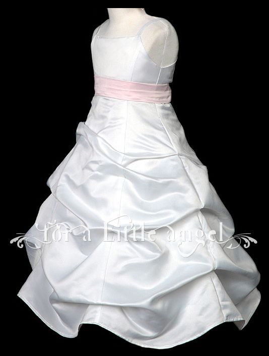 SATIN FLOWER GIRL DRESS with RED PINK BLACK LILAC SASH  