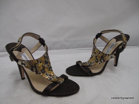 NWOB Jimmy Choo Brwn Satin Silver/Gold V Heels 39  