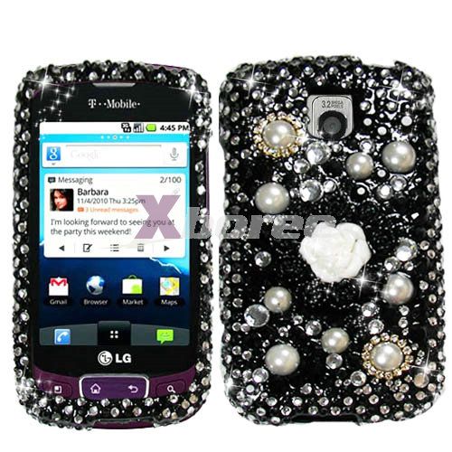 LG P509 Optimus T Hard Case Luxury Flowers Black Bling  