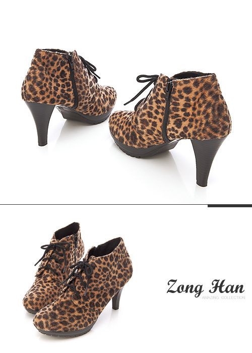 Wild Sexy Animal Leopard Print Ankle High Heel Boots with Side Zipper 