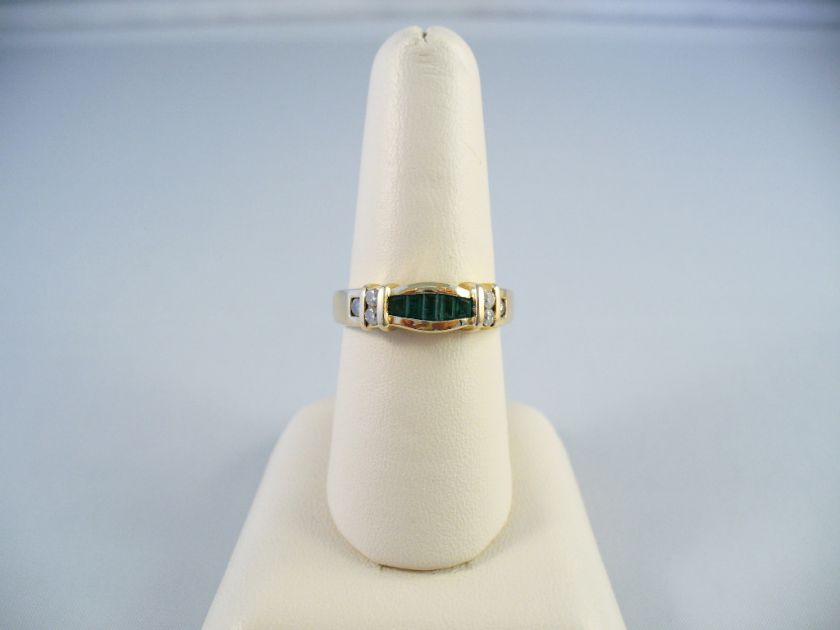 14K YG LADIES NATURAL BAGUETTE EMERALD/DIAMOND RING  