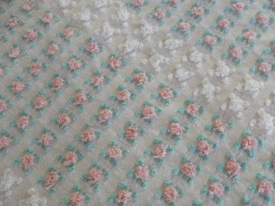 VINTAGE CHENILLE BEDSPREAD Vantona Pink & White Rosebuds  