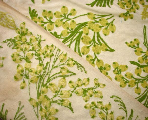 1y Hand Embroidered RARE English CREWEL Intense Vine Vintage Retro 