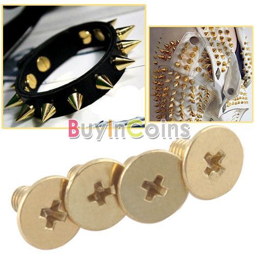   10mm Gold Cone Spikes Screwback Studs Leather Craft DIY Goth Punk Spot