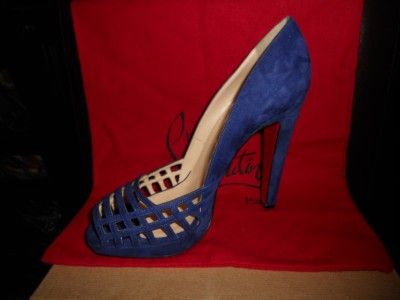 Christian Louboutin CHALUMO Suede Caged Platform Pumps Shoes Indigo 