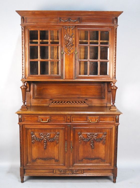   CARVED WALNUT LOUIS XVI STYLE CABINET / CUPBOARD / SERVER  