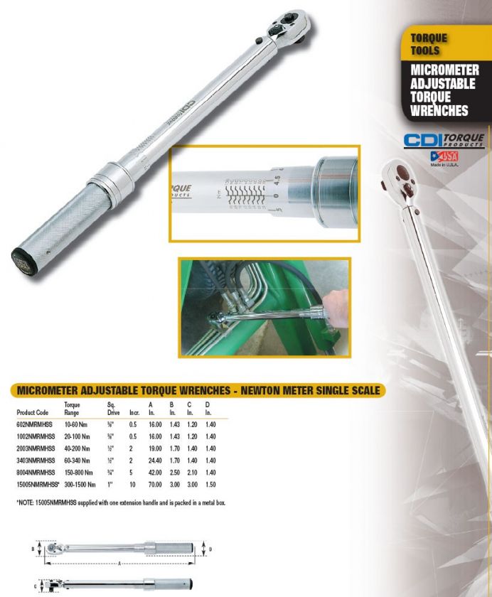 CDI Products 3/8 Dr Torque Wrench 20 100NM 1002NMRMHSS  