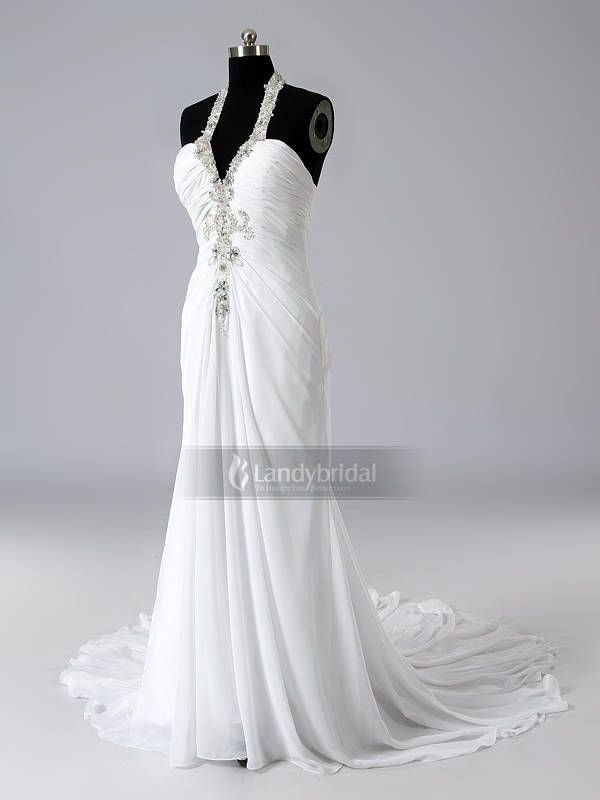 Charming Halter Beads Stock Beach Maggie Wedding Dress A3240 Bridal 