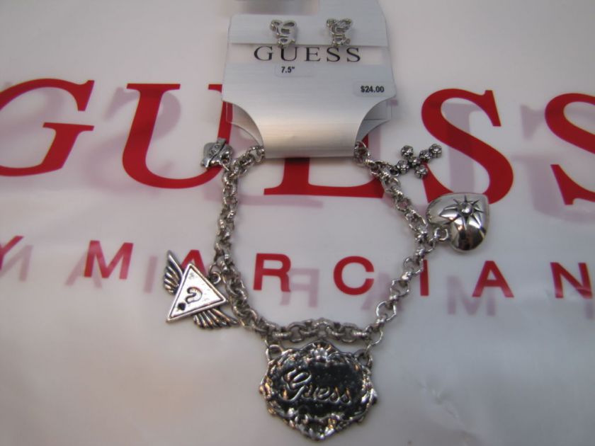 NWT GUESS CHARM BRACELET & EARRINGS SET SILVER  