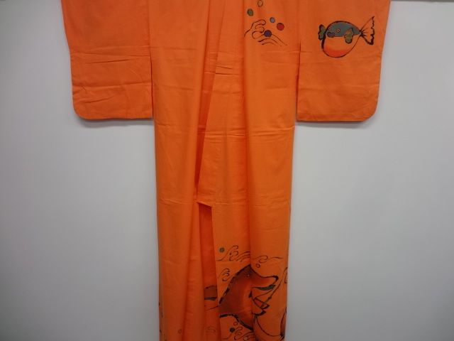 21988# Japanese KIMONO COTTON / CUTE LADYS YUKATA / DYED DOLPHIN 