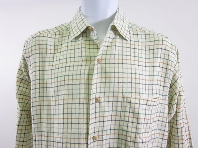 PAUL STEWART Cream Plaid Button Up Dress Shirt Sz S  