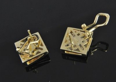 Estate Vtg 14K Gold Diamond Pave Square Stud Earrings  