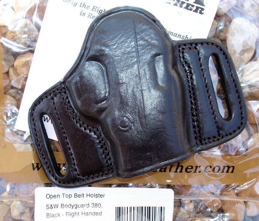 BLACK LEATHER BELT SLIDE HOLSTER FOR S&W BODYGUARD 380  