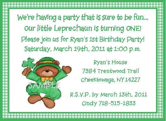 20 ST PATRICKS DAY 1ST 2ND 3RD 4TH BIRTHDAY INVITATIONS  