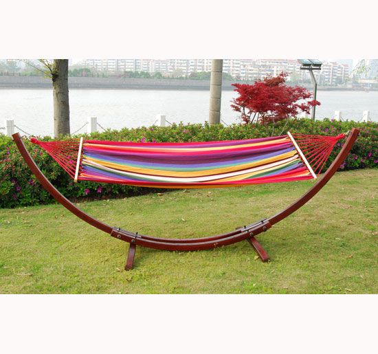 New Wooden Curved Arc Hammock Stand W/Colorful Hammock 9.8Long  