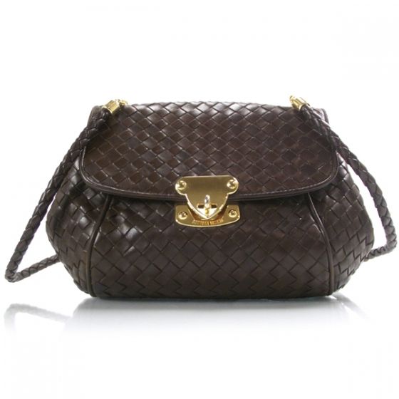 BOTTEGA VENETA Woven Leather Shoulder Bag Purse Brown  