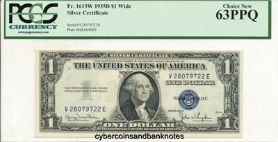 USA   $1 1935 D Silver Certificate Wide   PCGS Ch 63PPQ  