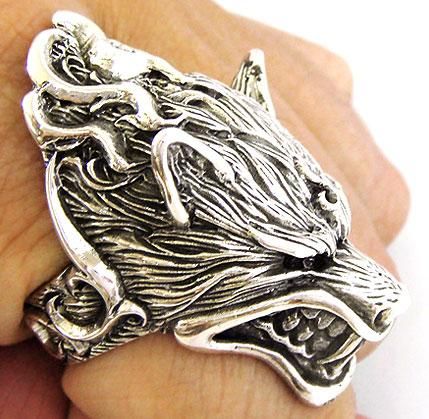 WEREWOLF GRINNING WOLF 925 STERLING SILVER RING Sz 15  