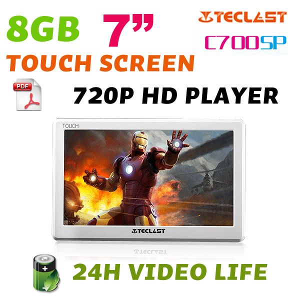   C700SP 7 Touch Screen Media MP5 MP4 Player white 8GB 720P 24H Battery