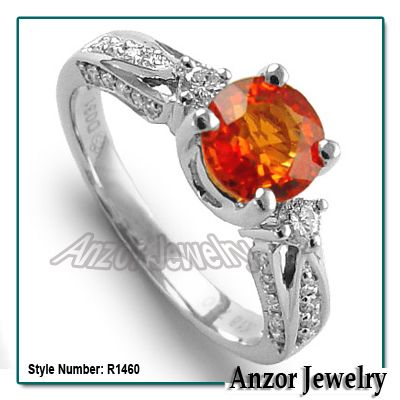 18k White Gold Orange Sapphire Diamond Ring Ring Sizes 4 to 9.5 #R1460 