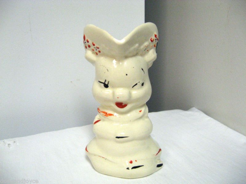 Older Ceramic/Pottery Tall PIG PITCHER/CREAMER ColdPnt  