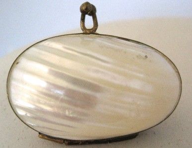 Antique Shell Mother Of Pearl Snuff Pill Box Container  