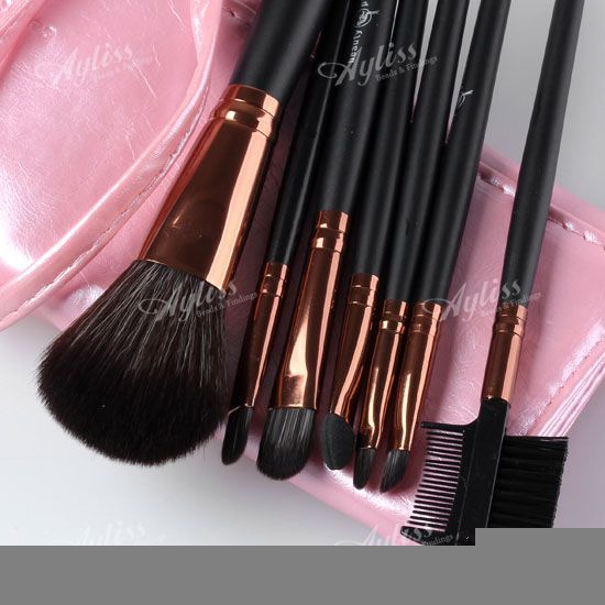 Set 7pc Professional Makeup Brushes Cosmetic Tool Kit + Pink Leather 