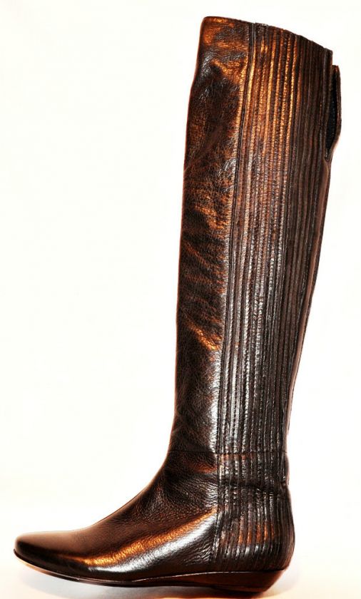   SOULS Silver Steps Over The Knee Black Leather Wedge Boots 6.5M $395