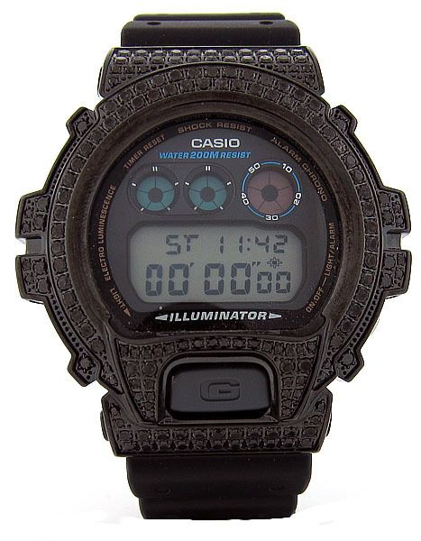 Casio G Shock 4.50Ct Full Case 466 Black Diamonds DW 6900 Iced Out 