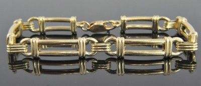 14K Yellow Gold Polished Open Rectangle Bar Panel Link Chain Bracelet 