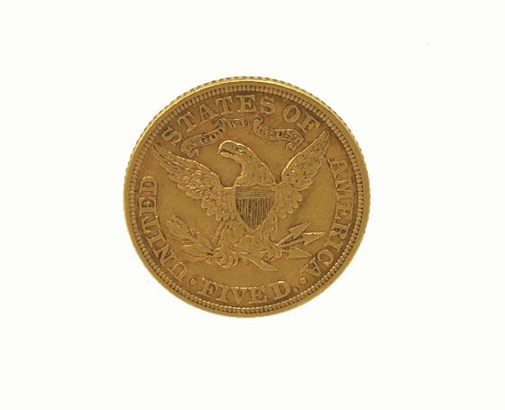 This is a United States of America 1894 22k gold five dollar half 