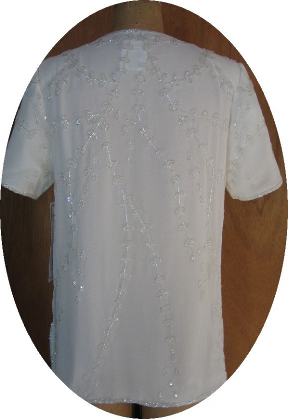 IVORY BEADED EVENING TOP NWT by JOSEPH LE BON   SIZE 12  