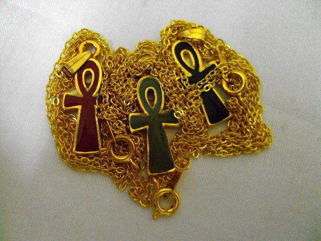 EGYPTIAN EGYPT NECKLACE PENDANT ANKH ENAMELED PHARAOH  