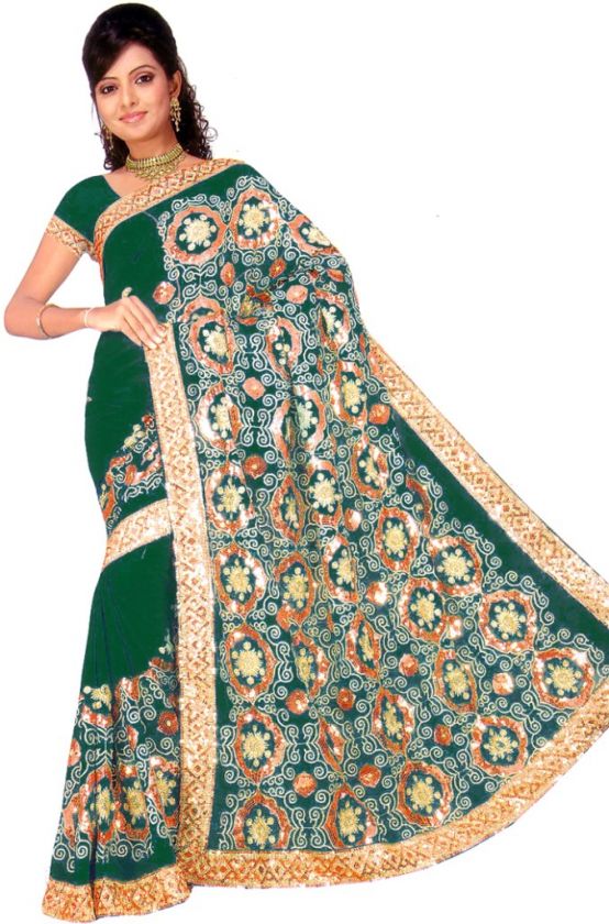 NW Wedding Bollywood Sequin Sari Saree BellyDance Dress  