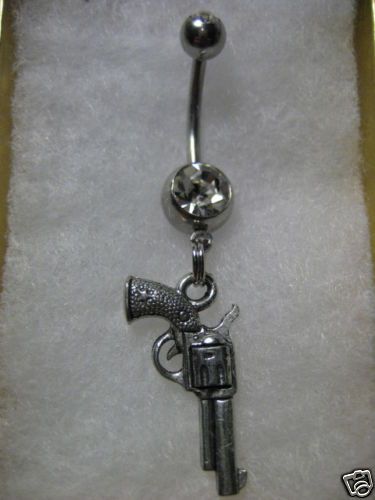 NAVEL BELLY RING JEWELRY POLICE PISTOL REVOLVER GUN PIN  