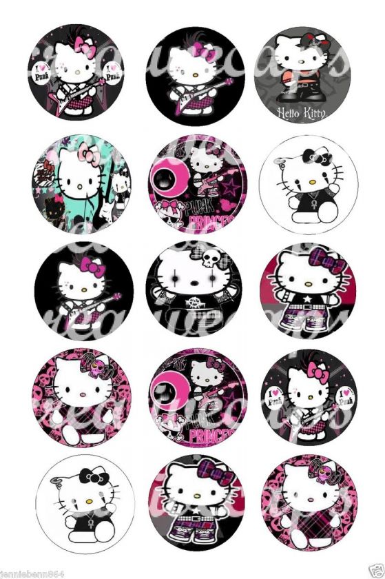 Hello Kitty Rock Emo Punk  30 Precut Bottle cap diecut hairbow images 