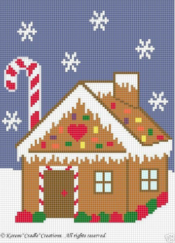 Crochet Patterns   GINGERBREAD HOUSE afghan pattern  