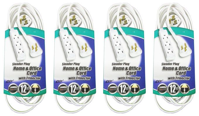   12 Foot White 16/3 Multi Outlet Indoor Extension Cords 03518  