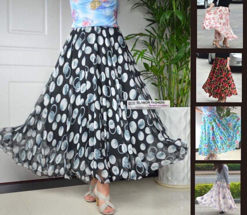 Full Circle Floral Chiffon Skirt Long Skirt S~3XL #0687  