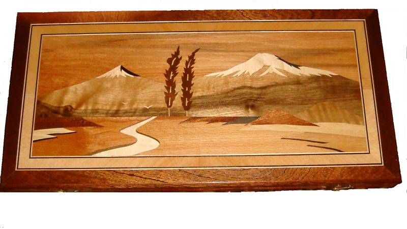   BIG SIZE WOODEN BACKGAMMON UNUSED ARARAT MOUNTAIN HANDMADE +++  