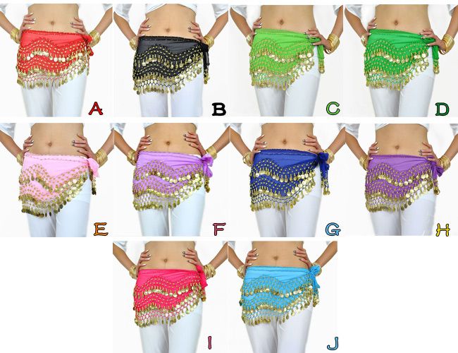 158 Golden Coins Belly Dance Skirts Belt Hip Scarf Clr  