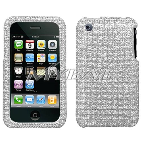 New For Apple iPhone 3G 3GS Cell Phone Silver Full Bling Stone Hard 