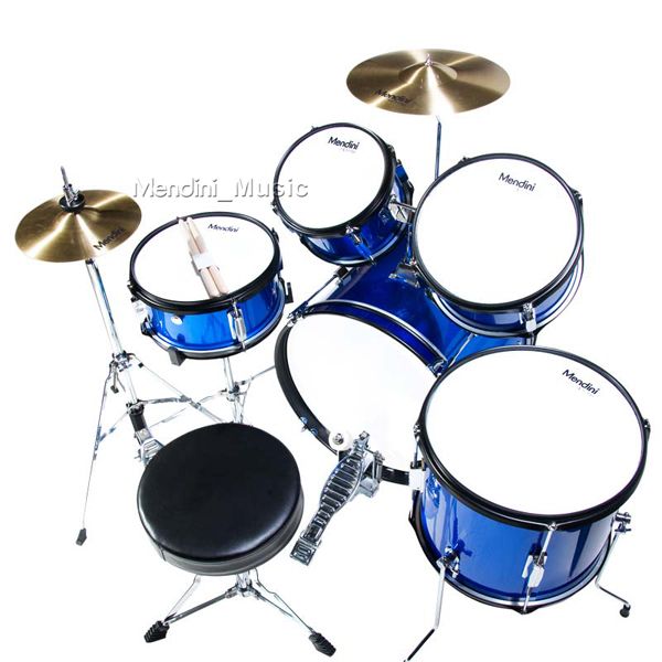 NEW BLUE 5 PC CHILD JUNIOR DRUM SET+STICK+THRONE+CYMBAL  