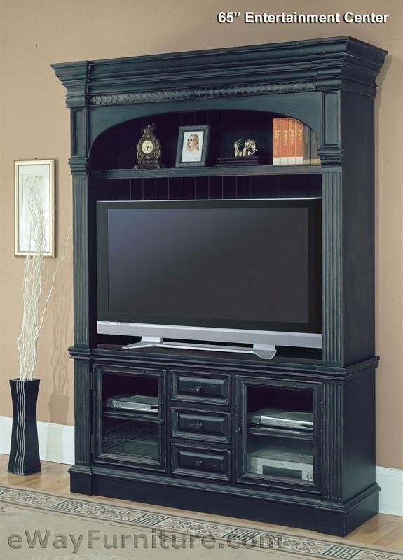 Vintage Black Wood 65 Media TV Entertainment Center Furniture Living 