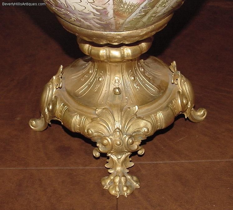   German Palace Urns Gilt Metal Griffins Raised Gold Earthen Ware  